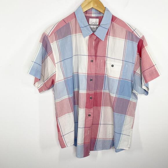 Levi's Sportswear Blue White Red Plaid Button Front Shirt Men's Size Medium M - Picture 1 of 7